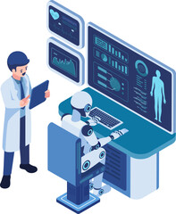 Isometric Doctor Analyzes Patient Health Data with AI Robot