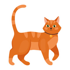 Cute red tabby cat. Silhouette of a cat, domestic fluffy orange cat, pet. Vector illustration isolated on white.