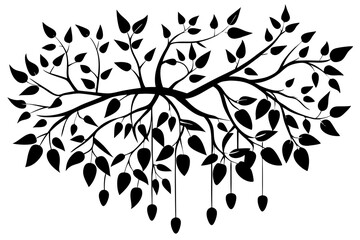 Creative Tree Branches with Hanging Leaves silhouette vector illustration