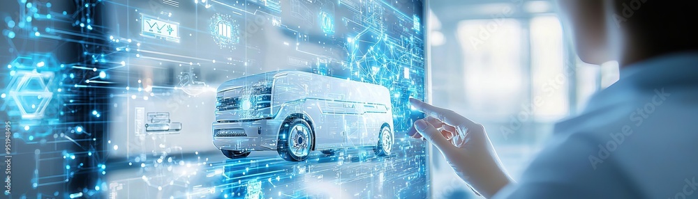 Poster a futuristic logistics hub where robotics and self-driving vehicles collaborate to optimize distribu