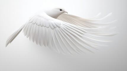 Obraz premium A bird flying with detailed feather patterns, set against a bright, clean background, emphasizing the elegant, nature inspired design