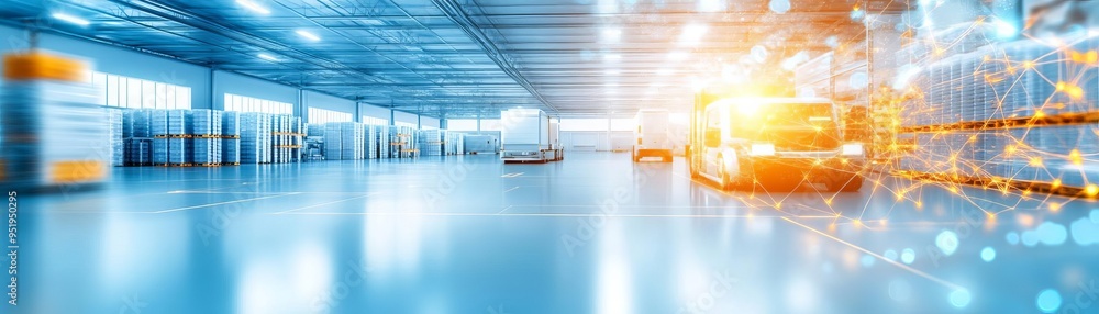 Aufkleber a modern warehouse where robotics and self-driving vehicles collaborate to optimize logistics distri