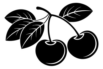 cherries with leaves silhouette vector illustration