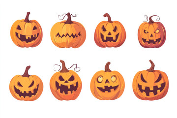 Halloween Pumpkin Icon Collection. Simple Creepy Horror Illustrations.