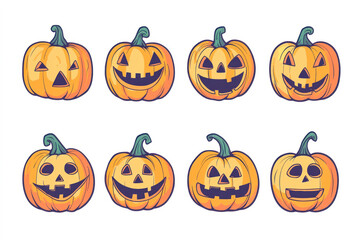 Halloween Pumpkin Icon Collection. Simple Creepy Horror Illustrations.