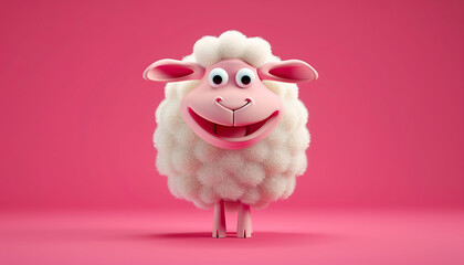 Fototapeta premium happy smiling cute little white sheep, lamb, isolated on vibrant pink background