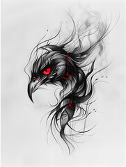 Geometric Peacock tattoo design with smoke illustration