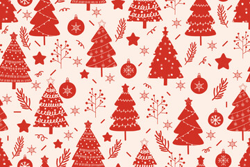 christmas seamless pattern with snowman, christmas trees, stars and snowflakes.	
