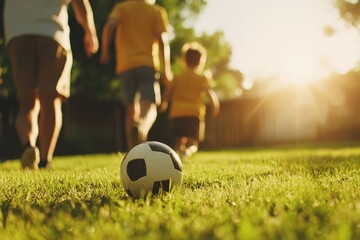Fototapeta premium A Moment of Pause: Family Soccer Fun in the Sun