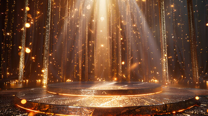 Award ceremony background, luxury podium, and glitter light effects decorations