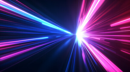 Obraz premium Abstract arrow speed motion light effect with blue and pink glow on dark background 