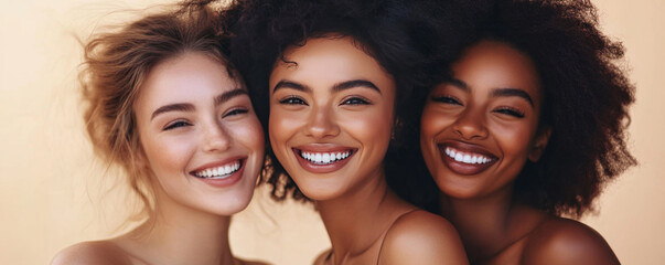 Obraz premium Portrait of Smiling Multiethnic Women with Natural Hair