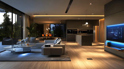 Futuristic Home with Touch-Responsive Invisible Surfaces.