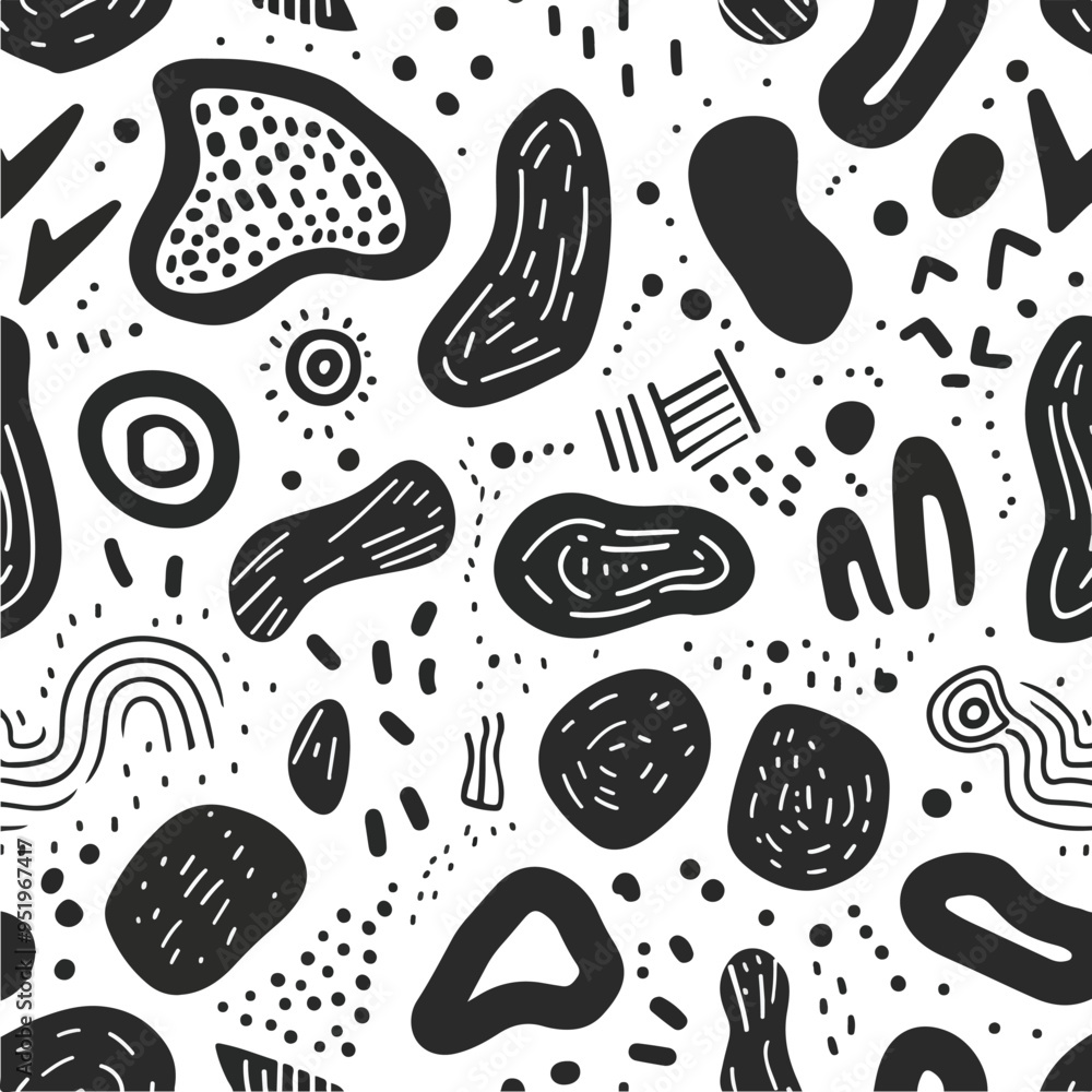 Poster abstract seamless pattern charcoal doodle scribbles with lines and spots. modern hand-drawn texture 