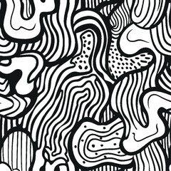 Seamless charcoal doodle scribble abstract line art pattern perfect for fabric textile wrapping paper wallpaper and packaging showcasing a unique monochrome artistic design element