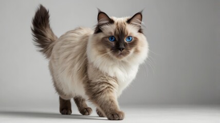 Ragdoll cat walking isolated on white background 