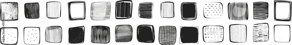 Poster charcoal doodle scribble collection hand drawn rectangular decorative shapes abstract illustrations 