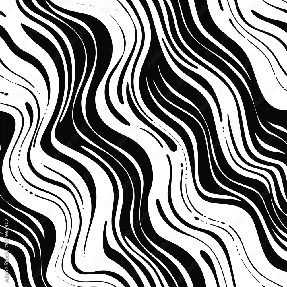 Poster abstract charcoal doodle with wavy black and white lines creating a smooth curve pattern perfect for