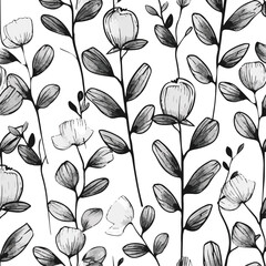 Seamless charcoal doodle floral pattern minimalist botanical designs with abstract flowers and leaves ideal for fabric textile wallpaper wrapping paper and home decor applications