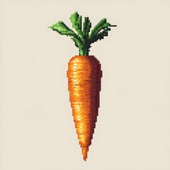 Vibrant Pixel of an Orange Carrot on Plain White Background