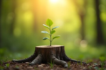 Young tree emerging from old tree stump