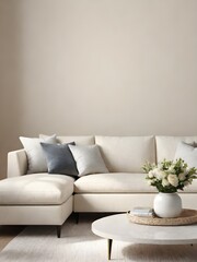 Light living room interior design with sofa, home interior mockup