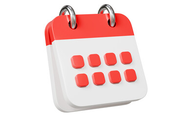 3d Red Calendar with clock icon on isolated purple background. Reminder notification or Time management concept. Website Ui design icon. Minimal 3d cartoon red calendar time zone icon. 3d render.