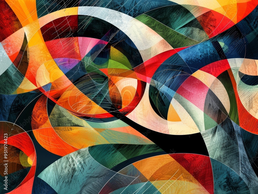 Aufkleber abstract art featuring vibrant colors and dynamic curves, creating a sense of movement and energy. p