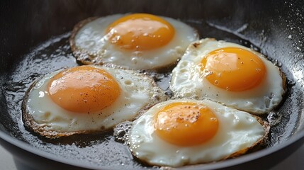 Protein-rich eggs cooking in a frying pan, perfect for breakfast, nutritious start