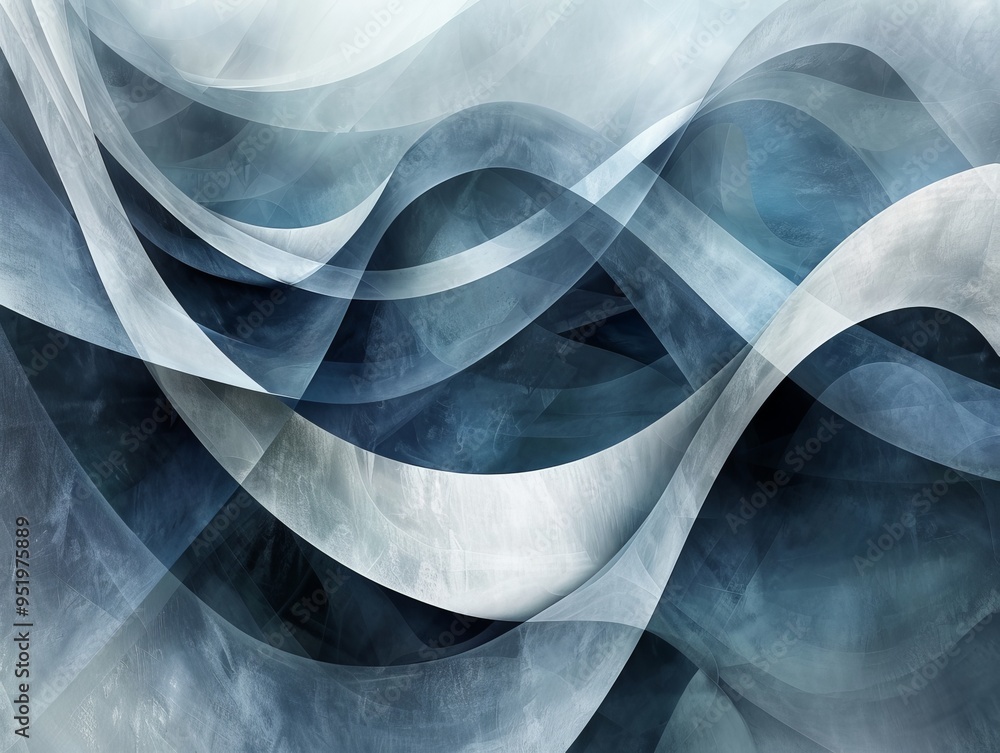 Poster abstract blue and white flowing lines create a dynamic and elegant pattern.