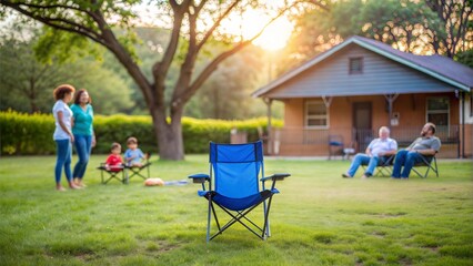  wide shot of backyard with blue camping