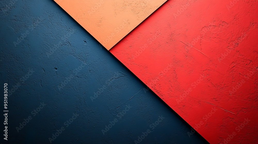 Poster A red, blue and orange wall with a pattern of squares