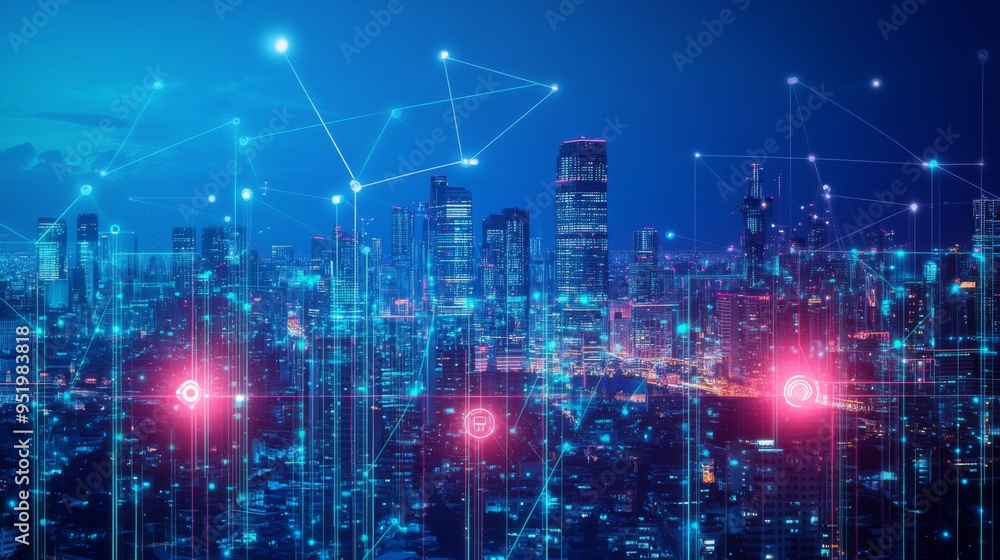 Poster smart city and communication network concept. 5g. iot (internet of things). telecommunication.