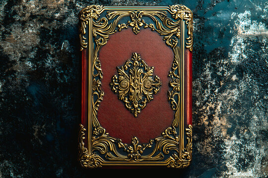 Livre ancien avec couverture en cuir  et sculpture dor&eacute;