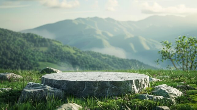 A large stone circle sits in a grassy field with mountains in the background