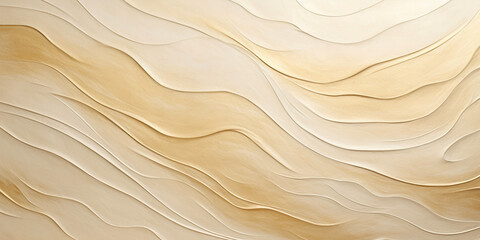 Abstract paint texture background with waves and lines in beige or cream or ivory and gold colours. Beautiful elegant backdrop or wallpaper template. 