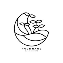 simple line logo of agriculture.abstract logo combination of soil lines and plant seeds.vector illustration