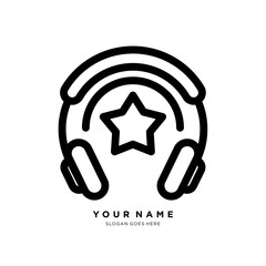 headphone logo design with stars.simple line logo design template,headphones with stars.entertainment business sign vector illustration