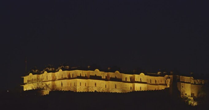 Nahargarh Fort, Jaipur, India. Nahargarh Fort Was Strong Defence Ring For City. Also Name Of Fort Is Abode Of Tigers. Nahargarh Fort In Night Illumination. Popular Travel Destination. Travel To India