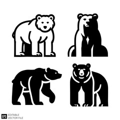 Naklejka premium set of bear graphic design black and white vector clip art silhouette