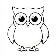 Fototapeta premium A whimsical illustration of a friendly white owl standing proudly against a minimalistic backdrop, showcasing its large expressive eyes and charming demeanor. Simple owl coloring book for children.