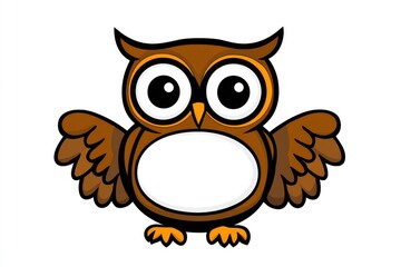 A whimsical cartoon owl with wide eyes and outstretched wings on a plain background, ready to bring joy and creativity to any art project or learning activity. Simple owl coloring book for children.