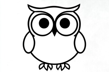 Naklejka premium A whimsical illustration of an adorable, round owl with big eyes perched cheerfully against a light backdrop. Simple owl coloring book for children. 