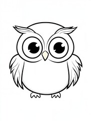 Fototapeta premium Simple owl coloring page for kids. A cute and whimsical cartoon owl with big eyes and rounded features, perched playfully on a blank background ready for artistic coloring at any time