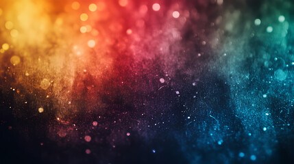 Blur colorful warm rainbow light leaks on black background with dust texture. Defocused abstract damaged scratched retro film analog effect for using over photos as overlay or screen filter 