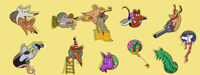 Obraz premium isolated illustration mice characters set in vector. object icon for poster sticker design logo mascot print