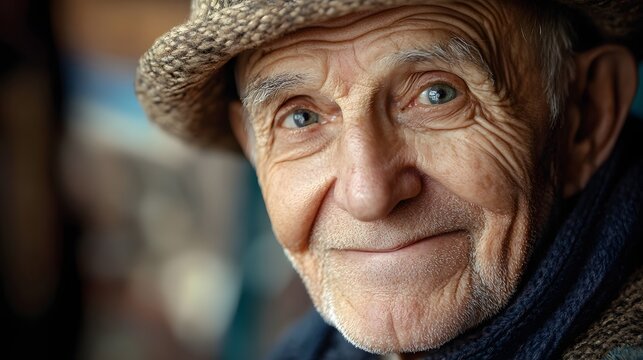 88. An elderly person showing gratitude with a gentle smile and appreciative eyes
