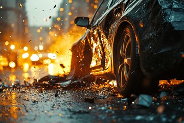 A car accident caused by distracted driving, emphasizing the need for focused attention on the road. Generative AI
