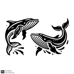 whale graphic design black and white vector clip art silhouette