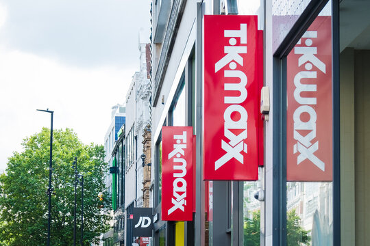 London, UK - July 24, 2024: TK Maxx store in London. TK Maxx is subsidiary of American apparel and home goods company TJX Companies. Traded as TJX at NYSE, SP 500 component